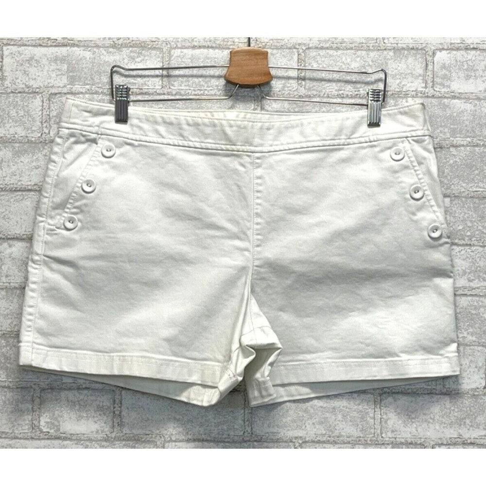 Ann Taylor LOFT White Shorts Buttons Side Zip Preppy Shorts Women's Size 14